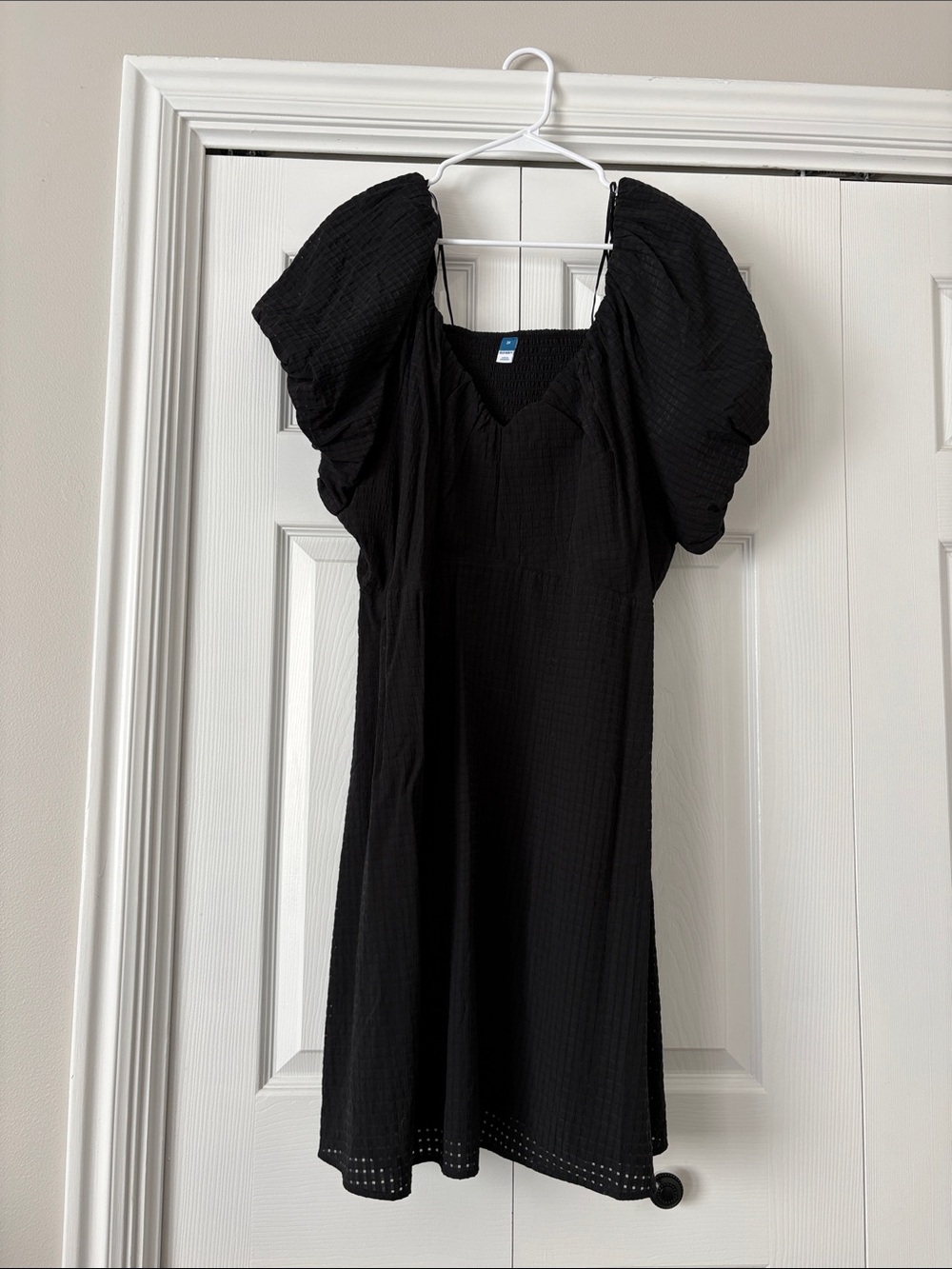 Old Navy Black Midi Dress with Puff Sleeves